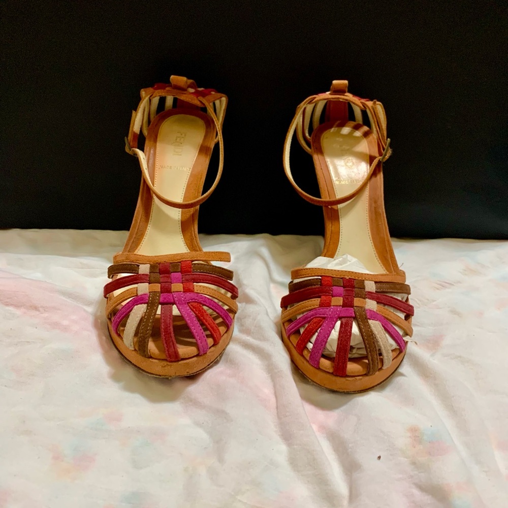 Fendi Pink and Brown COLOR BLOCK, Strappy Heels